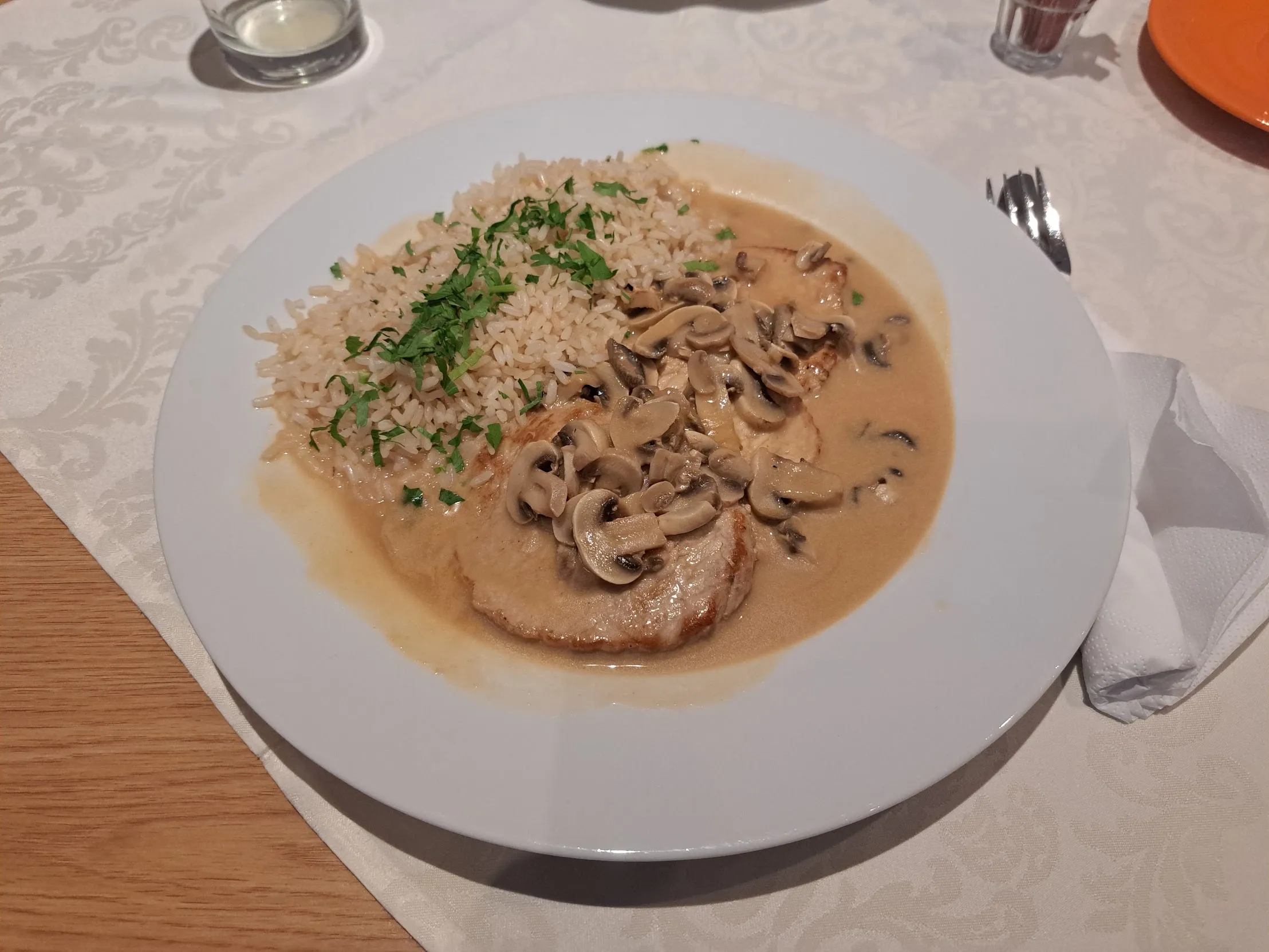 Champignonschnitzel vom Schwein mit Reis für 15,50€