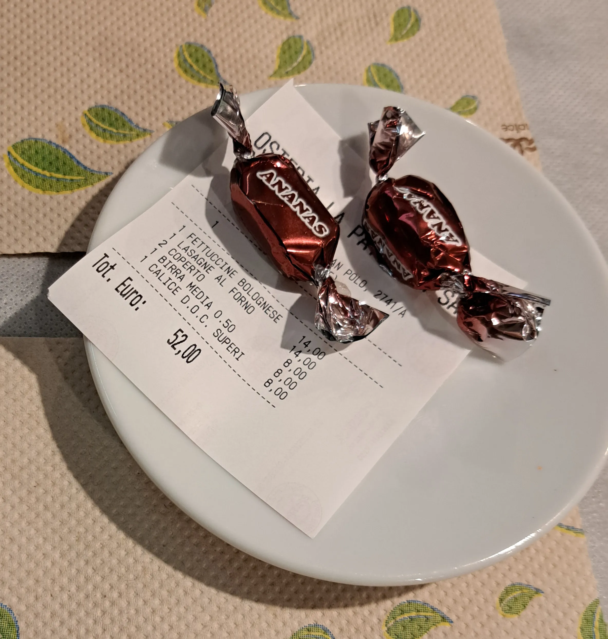 Rechnung und Bonbons
